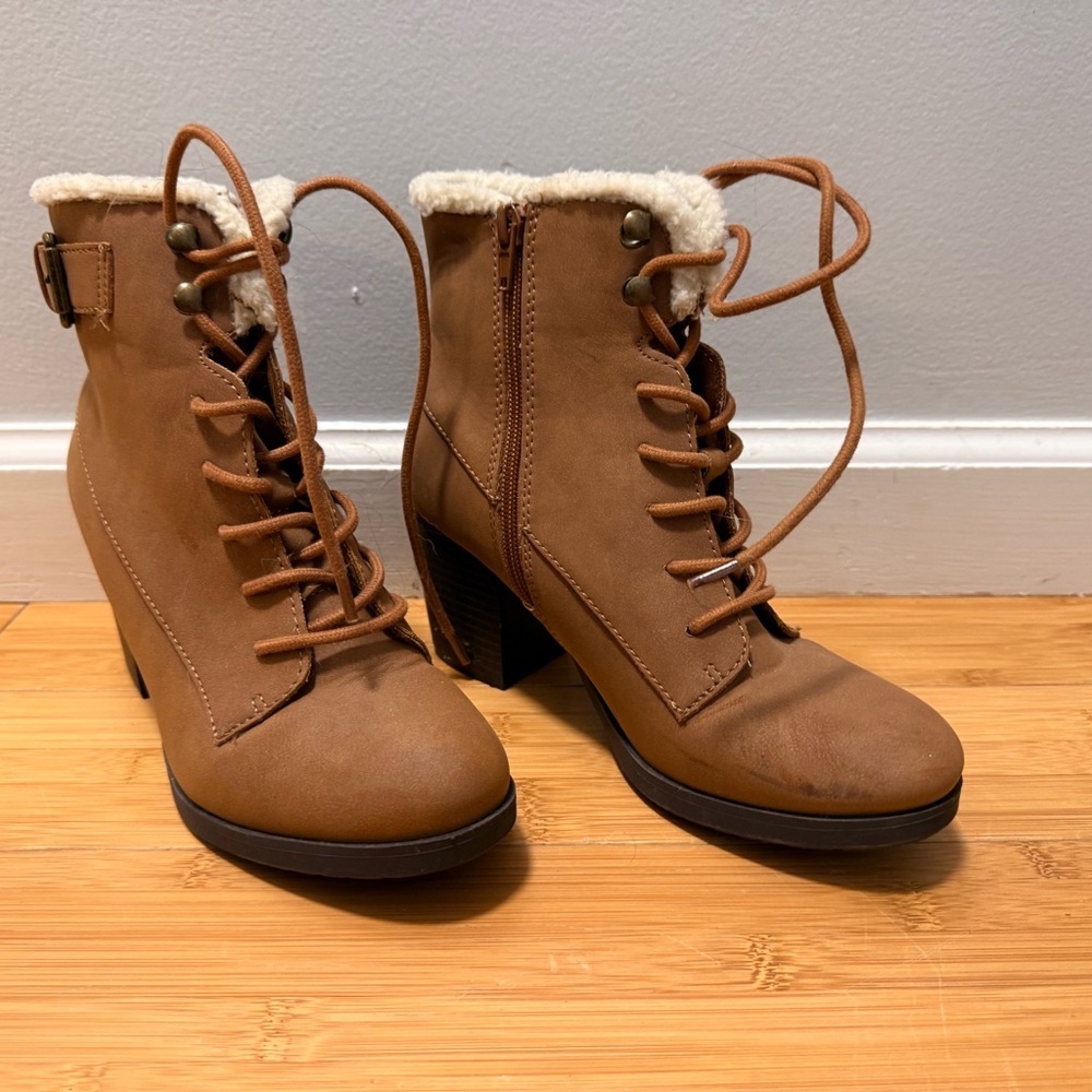 Brown Lace-Up Ankle Boots